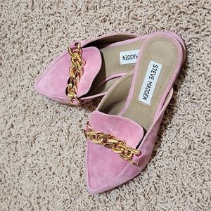 Steve Madden Pink Suede Chain-Trim Pointed Toe Flats